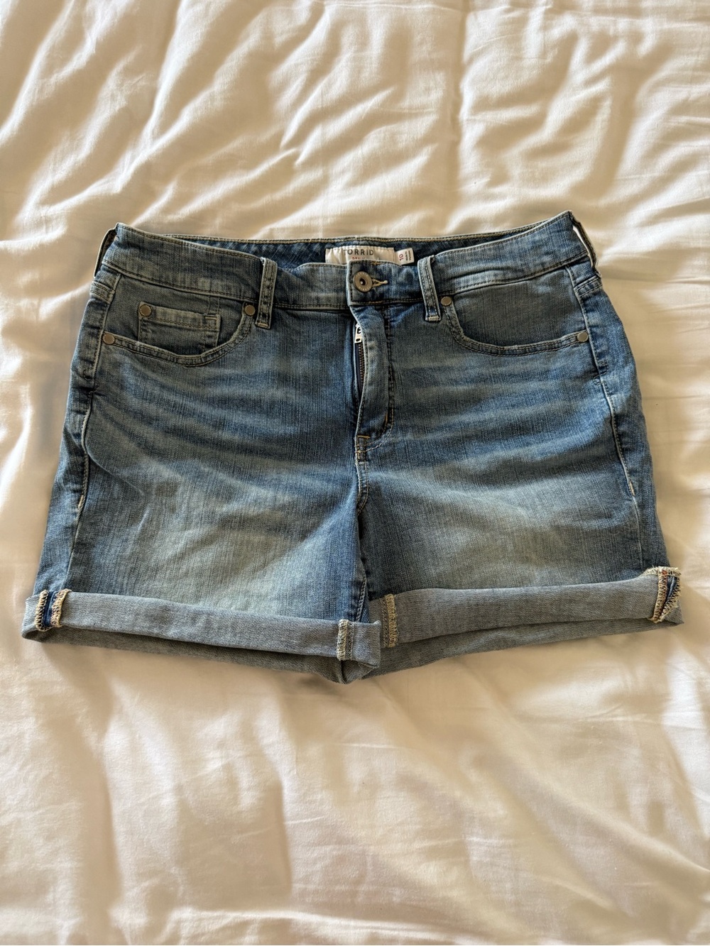 torrid Light Blue Rolled-Hem Denim Shorts